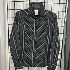 VINTAGE East 5th Black and White Geometric Striped Button Down Shirt.